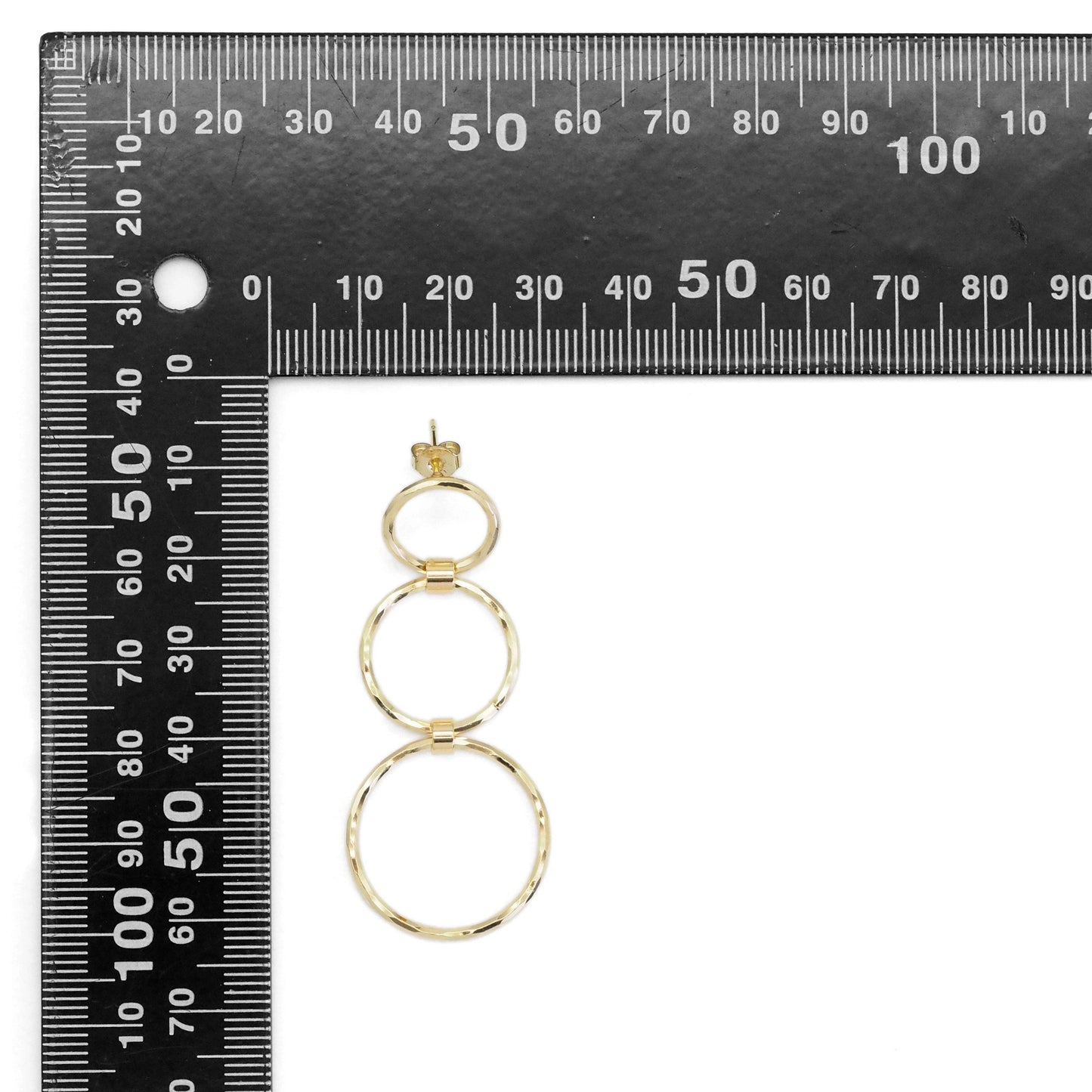 Gold Three Round Ring Dangle Earrings, Sku#ZX137