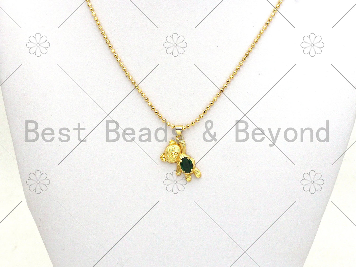 Big Green CZ Micro Pave Cute Bear Shape Pendant, 18K Gold Filled Bear Charm,Big CZ Pave Pendant,Necklace Bracelet Pendant,16x24mm, Sku#LK371