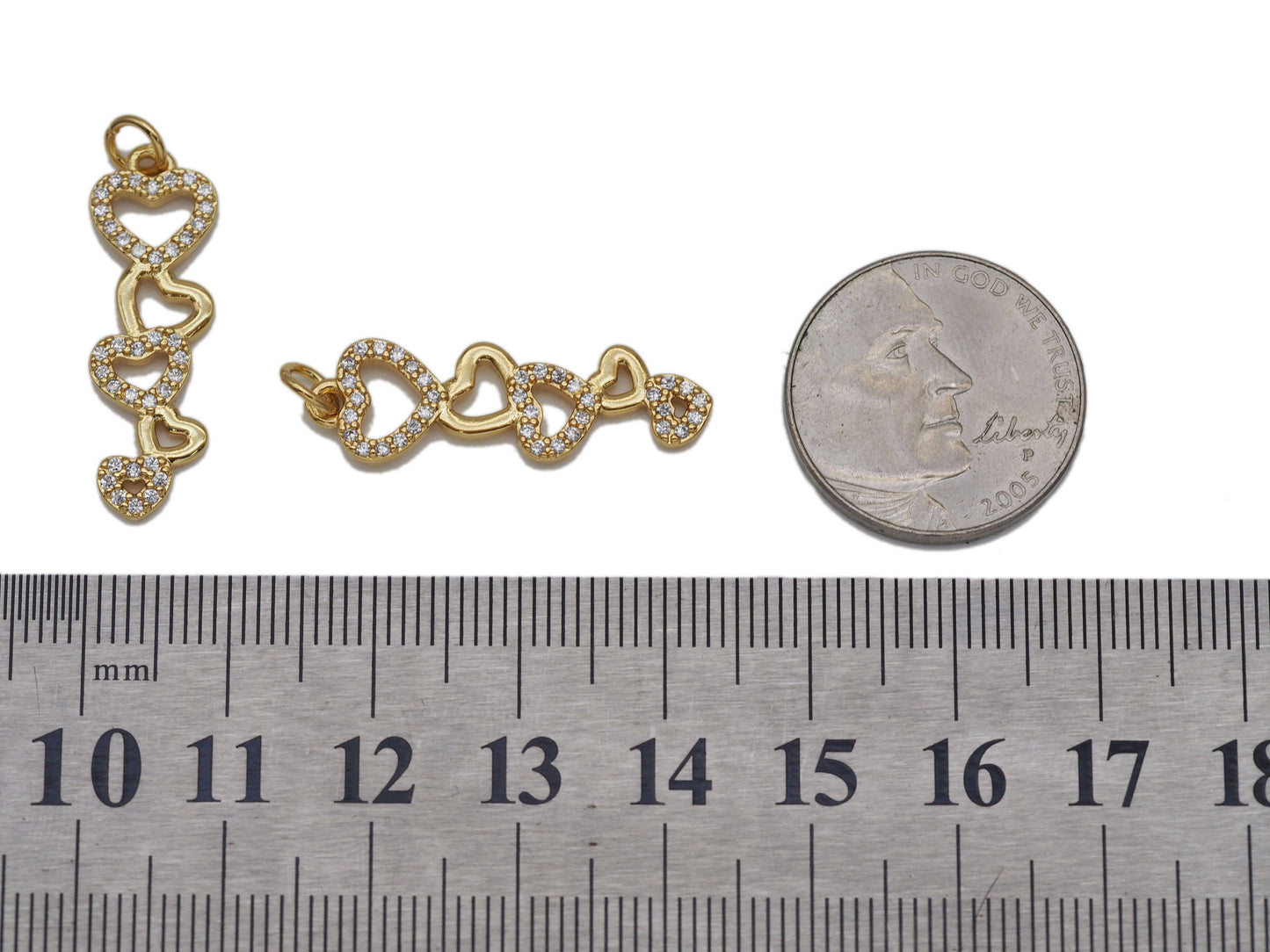 CZ String Hearts Charm, Sku#LK634