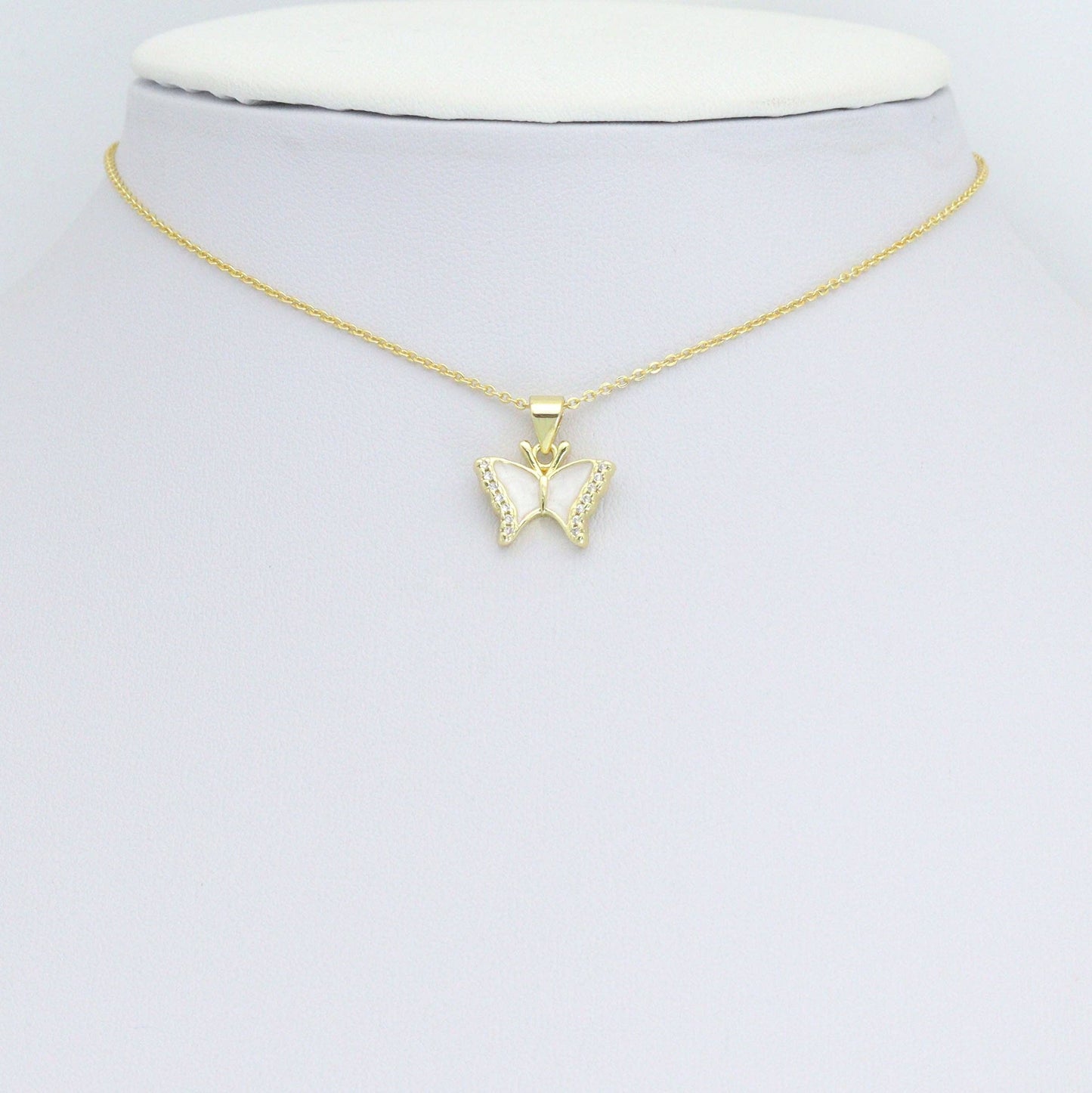 Clear CZ Gold White Enamel Butterfly Charm Pendant,Sku#LD713