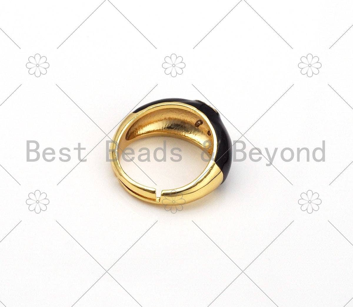 CZ Black Enamel Alphabet Adjustable Ring, Sku#O72