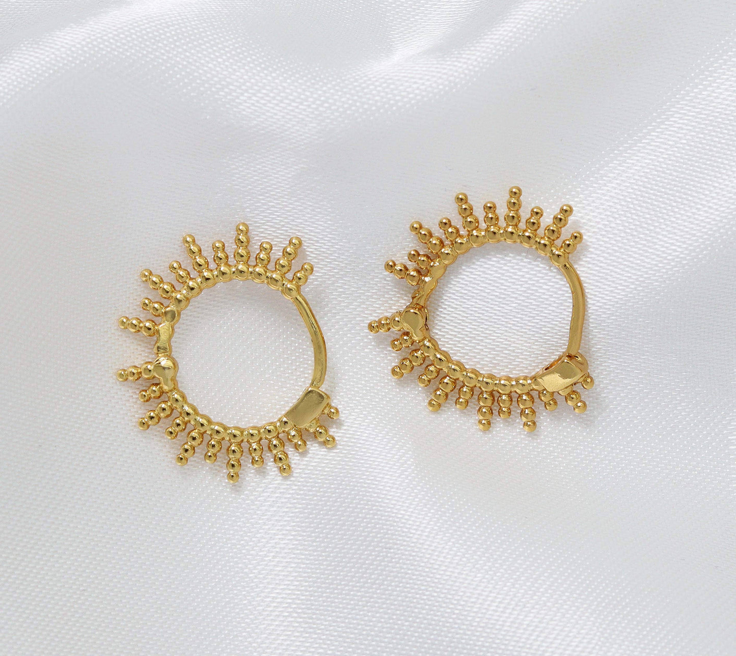Gold Sunburst Hoop Earrings, Sku#LK706