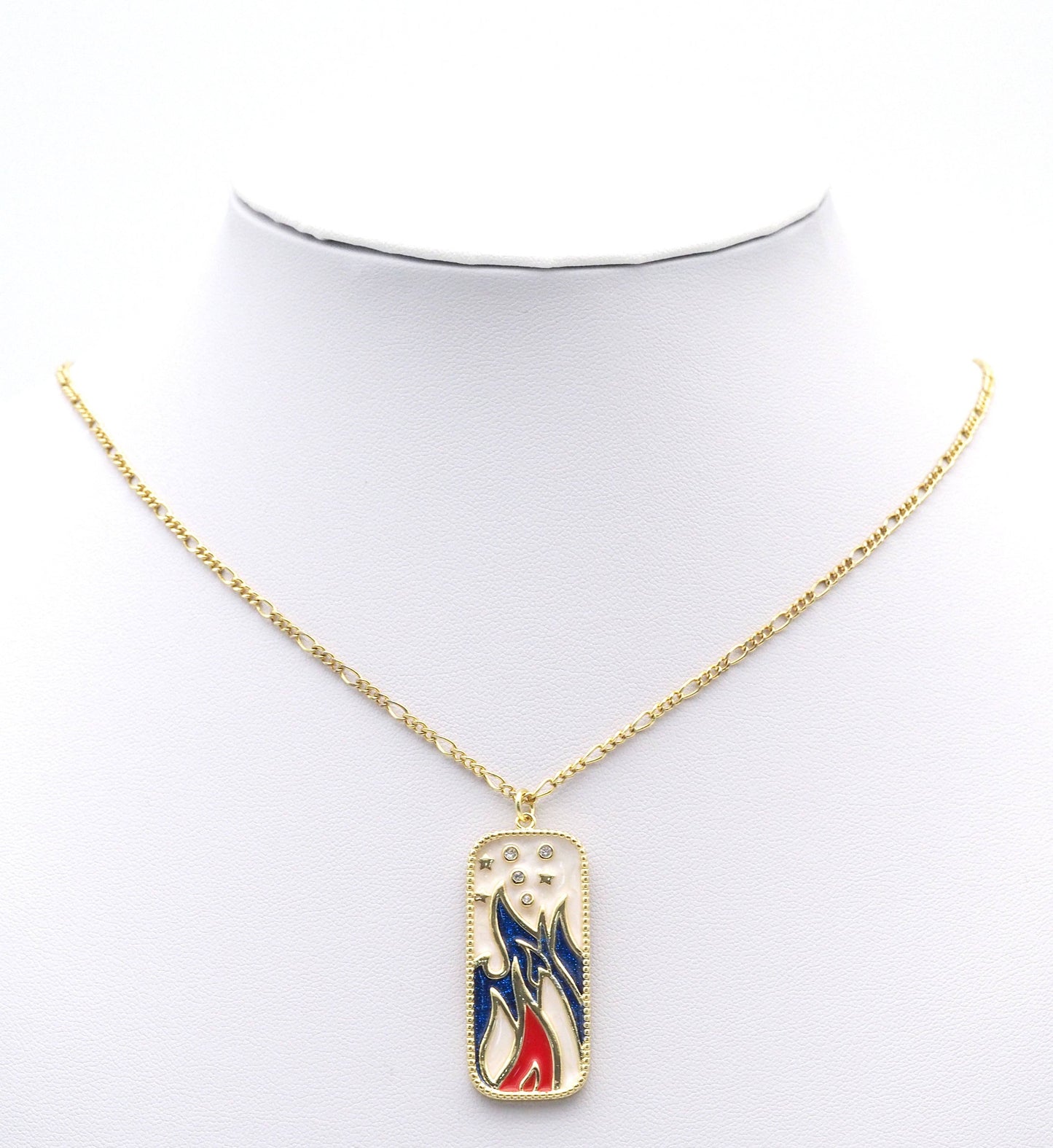 CZ Gold Enamel Rectangle Dog Tag Charm, Sku#LX148