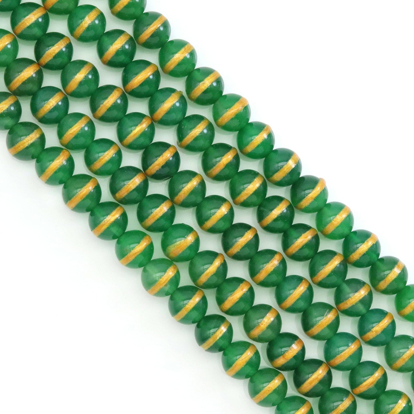 Green Agate with Golden Line Beads, Sku#U1779
