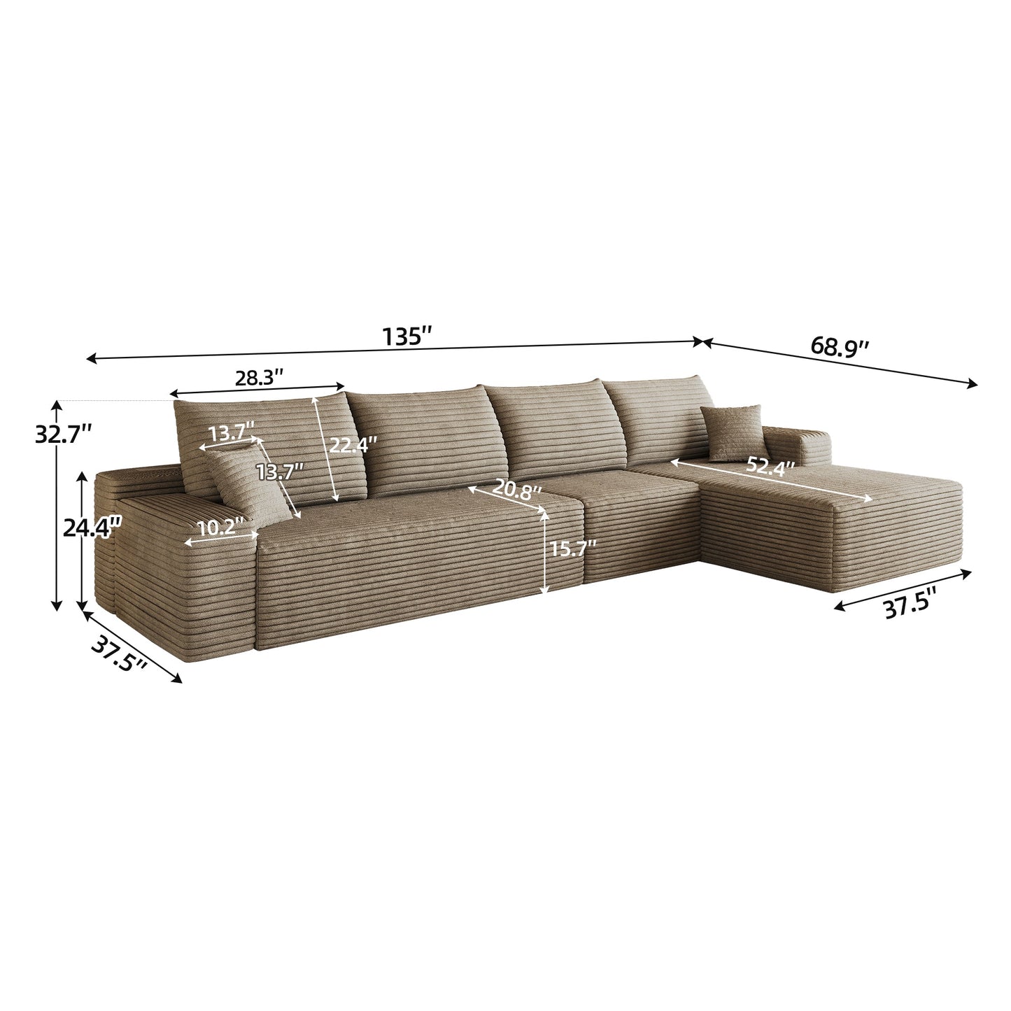 134" Cloud Sectional Couch with L-Shape Chaise