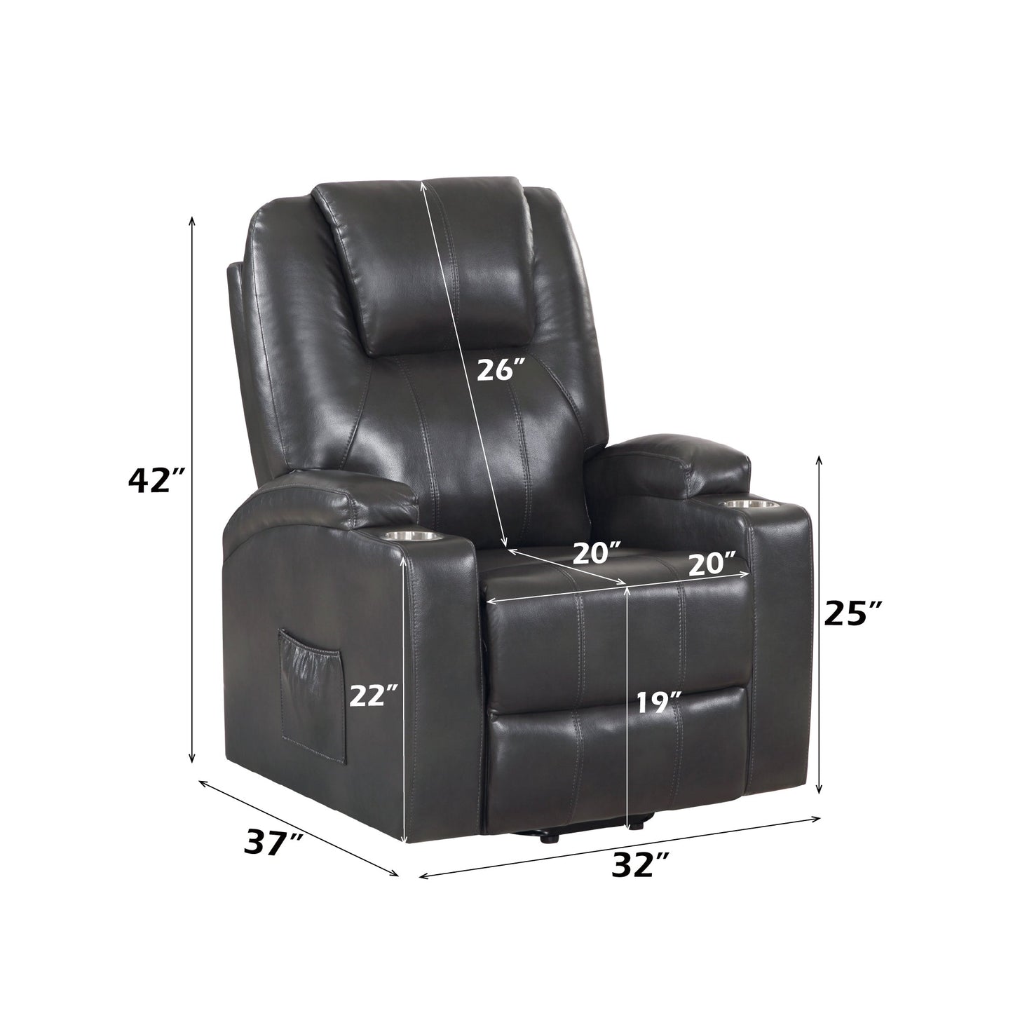 Gunmetal Leather Aire Recliner with Power Lift & Massage
