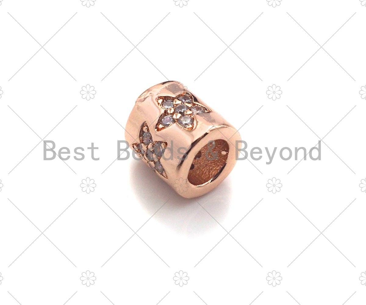 Pave Five Point Star Shape  Large Hole Tube Spacer Bead