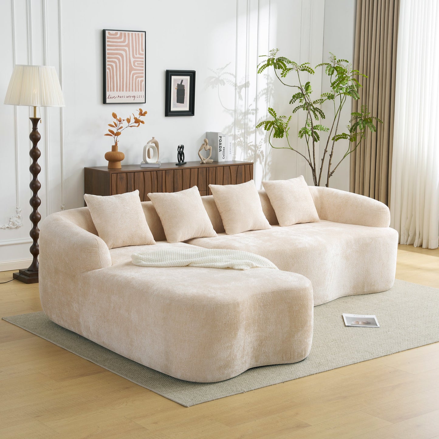 Full Compression L-Shape Sectional Sofa with Curved Chaise