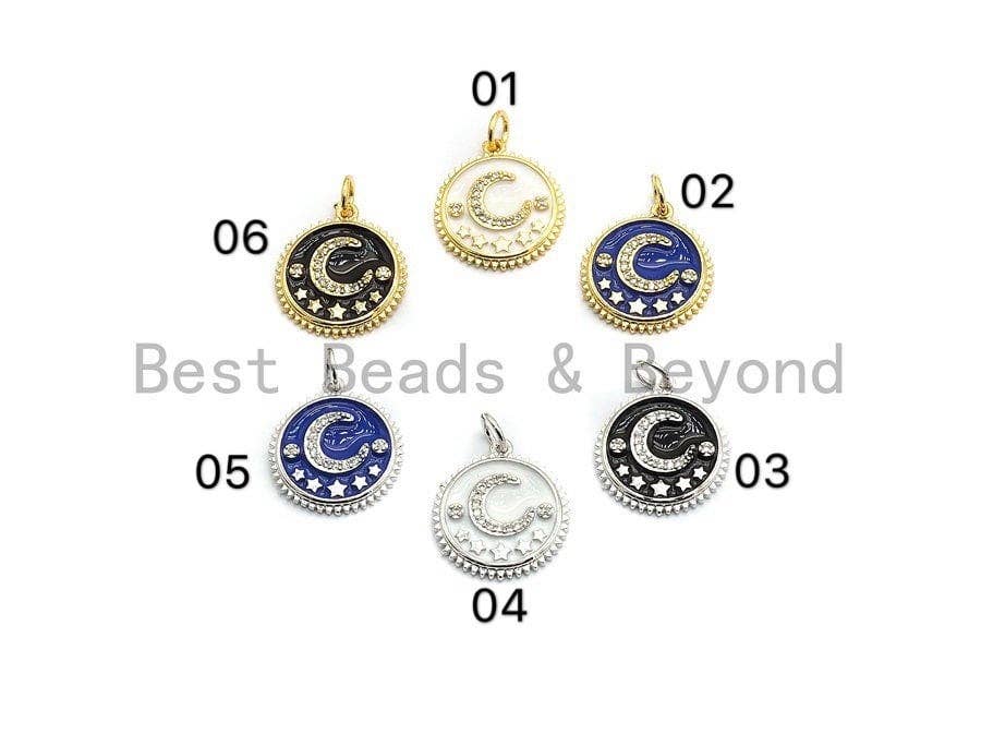 NEW DESIGN Pave CZ Enamel Moon Star Charms Pendant, Enamel Pendant,Enamel Round Pendant, Oil Drop jewelry Findings, 16x18mm,sku#Z252C