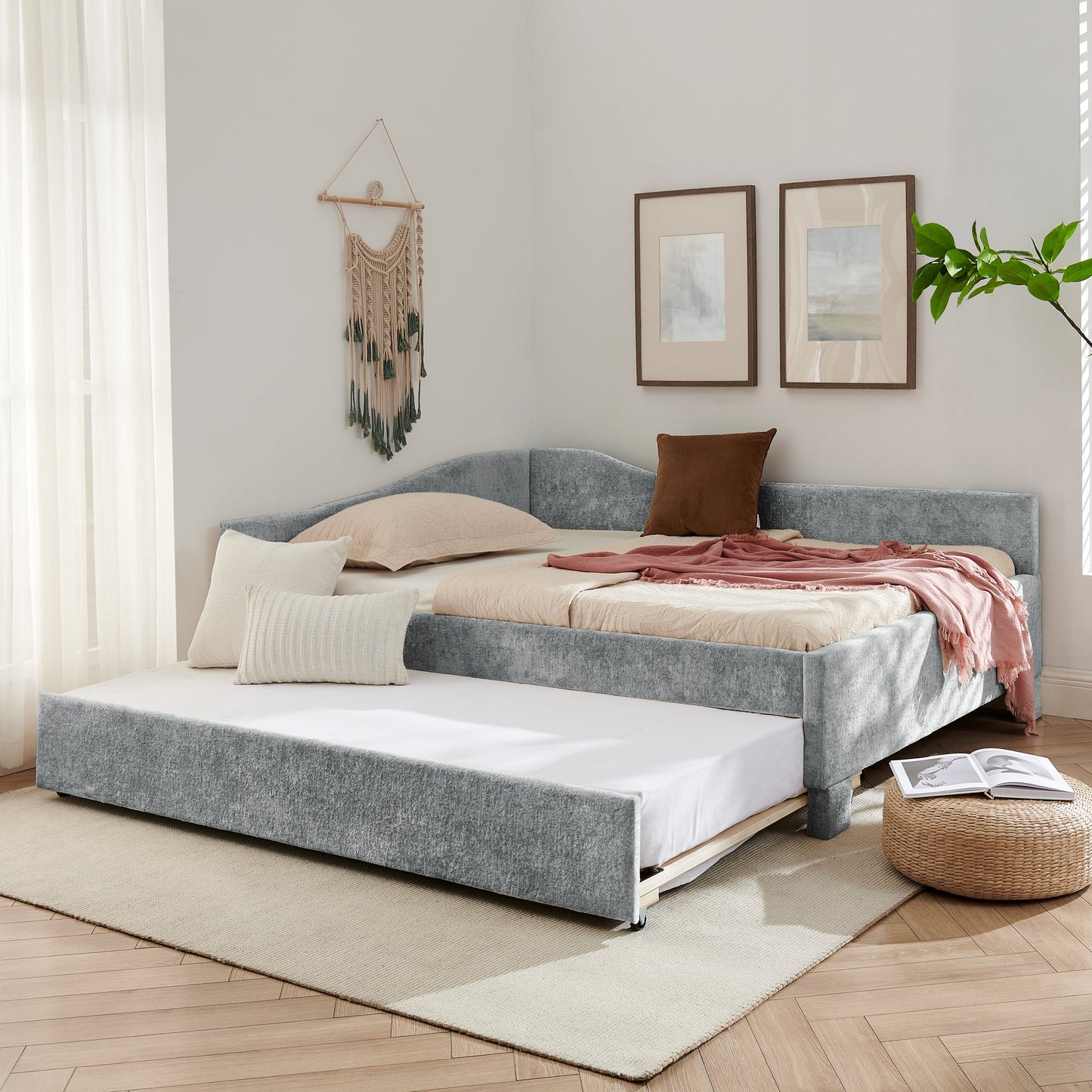 Full Size Curved Round Edge Padded Backrest Daybed