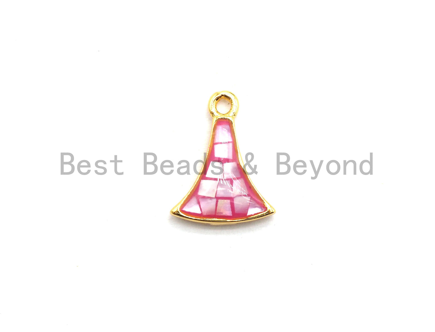 100% Natural Pink Shell Fan-Shaped Pendant with Gold/Silver Plating,Fuchsia Pink Charm/ Pendant, Natural Shell Charm, 9x12mm,SKU#Z303