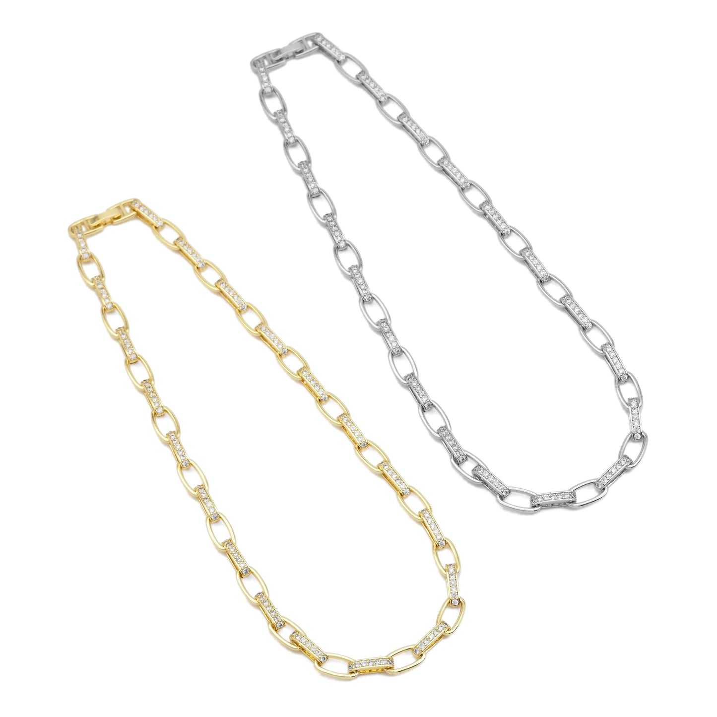 CZ Oval Link Gold Silver Adjustable Necklace, Sku#A118