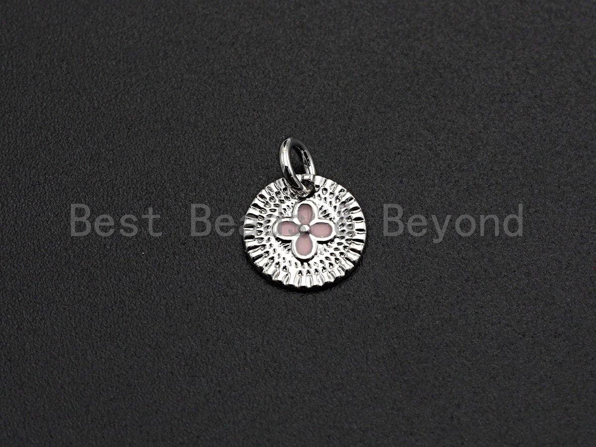 Cute Enamel Clover charm On Round Coin, Turquosie Pink red green black blue Clover charm, Enamel Flower, 10x10mm,sku#Z462