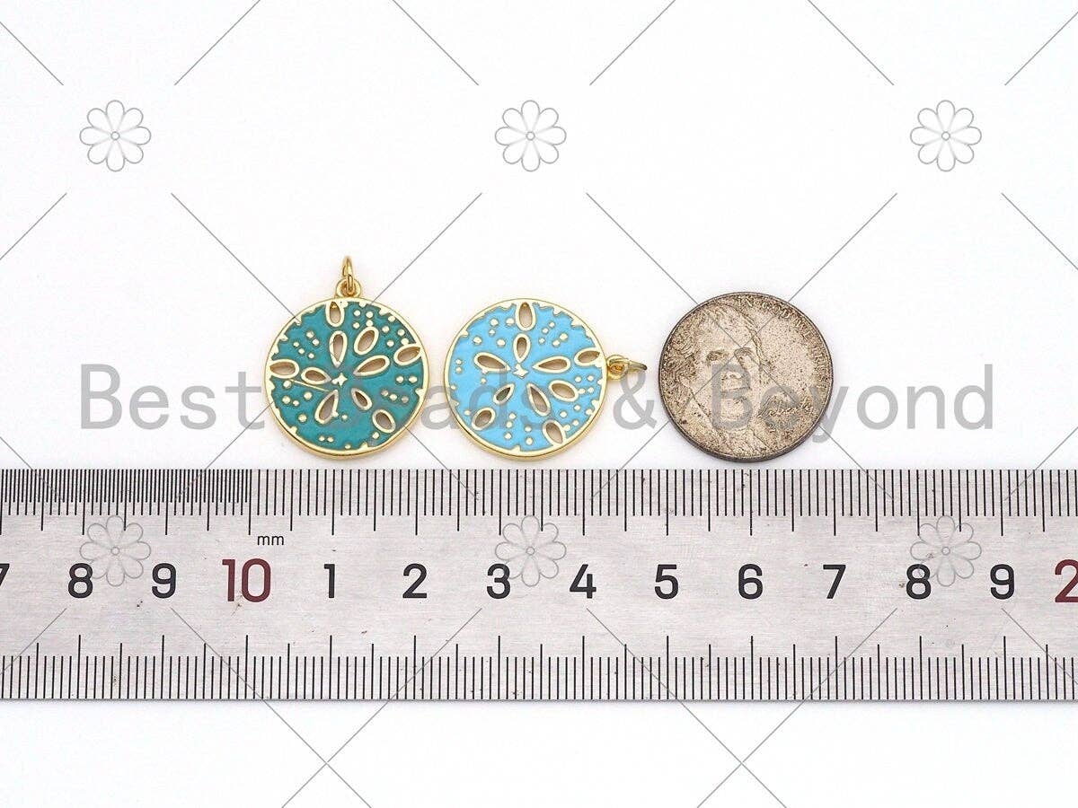 Colorful Enamel Sand Dollar Shape Pendant, 18K Gold Filled Flower Charm,Necklace Bracelet Charm Pendant,20x23mm,Sku#F1424