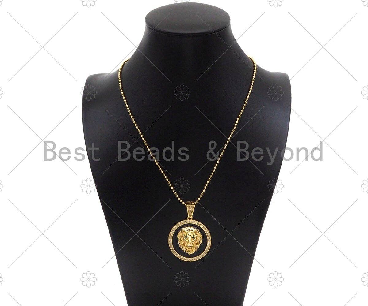 CZ Micro Pave Embossed Lion Head Pendant,Cubic Zirconia Gold/Silver Charm, Necklace Bracelet Charm Pendant, 35x39mm, sku#L551
