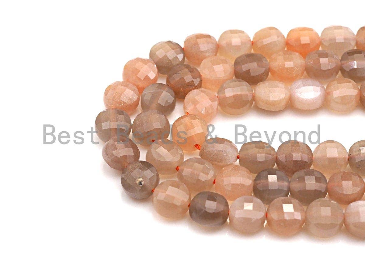 Double Sided Turtle Shell Cut Natural Moonstone Coin Shape beads, 6mm/8mm/10mm Natural Peach Moonstone Beads, 16" Full strand, Sku#UA13