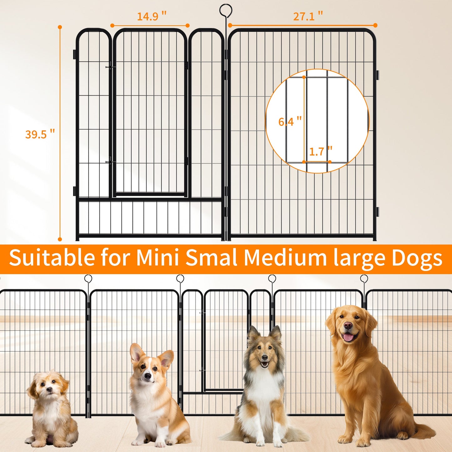 Dog Playpen 40 Inch - 16 Panels Heavy Duty Metal Pet Exercise Pen