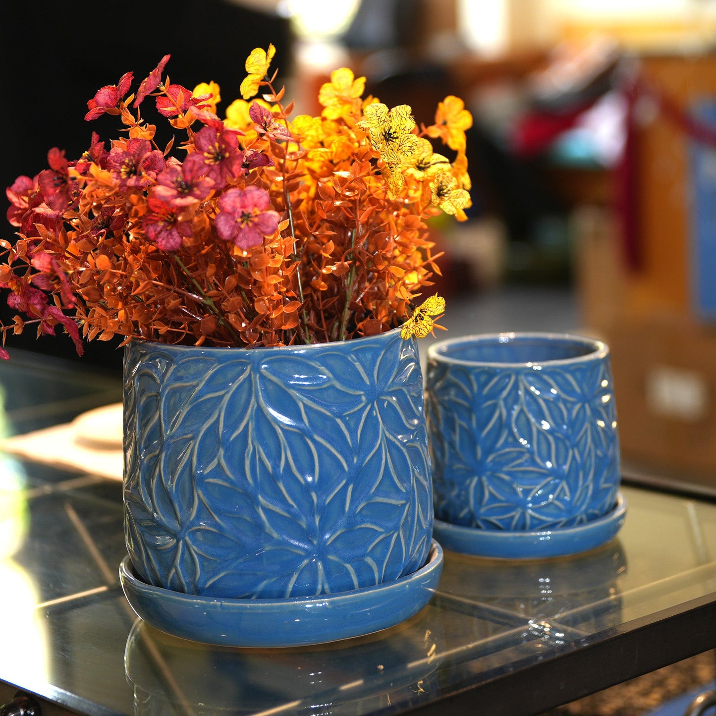 Handmade Ceramic Planter Set of 2, 6" & 8" Diameter, Deep