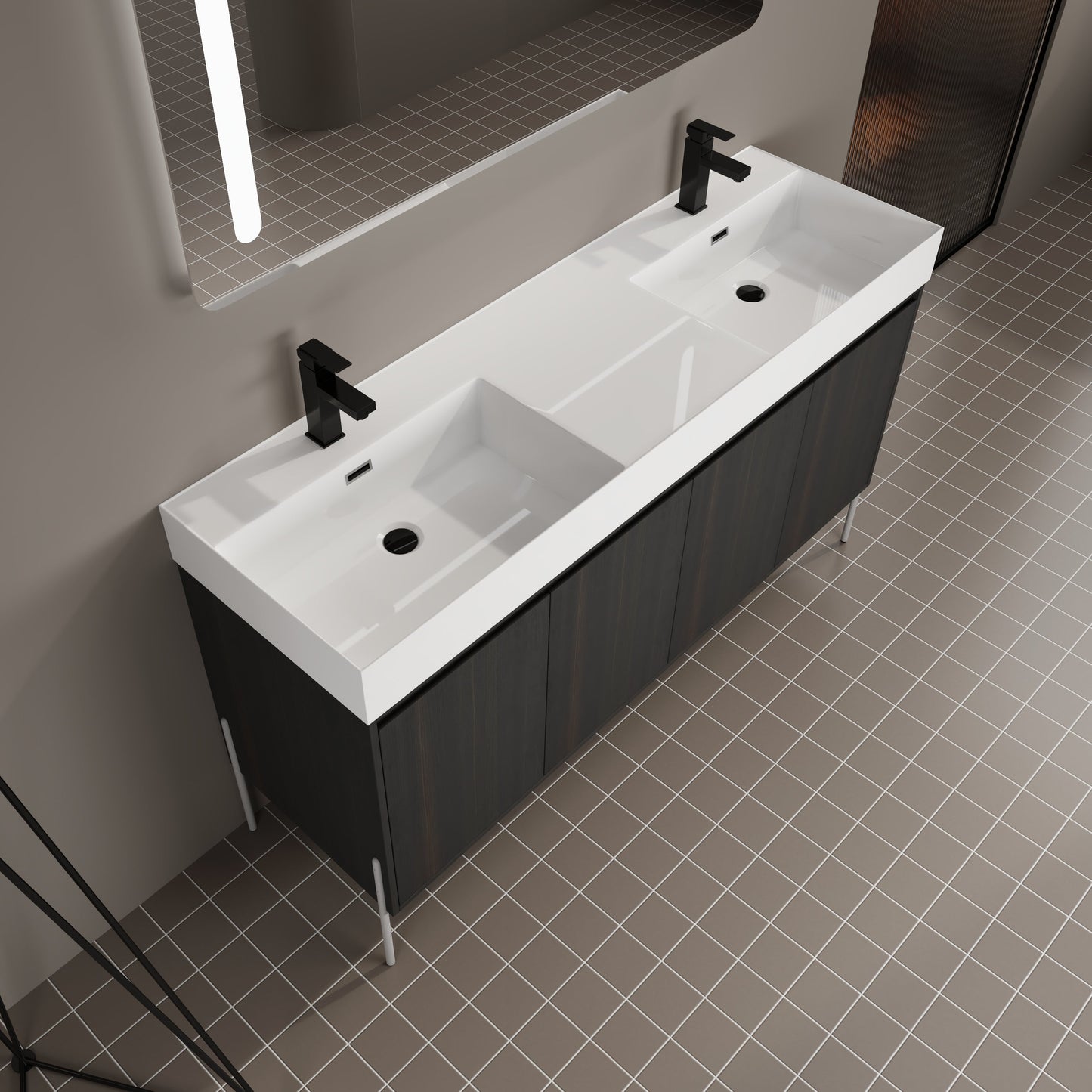 60" Freestanding Bathroom Vanity with Resin Double Sink