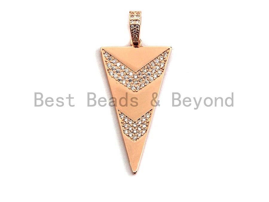 Triangle Shape with Arrow Pave CZ Pendant, CZ Pave Pendant, Gold/Silver/Rose Gold/Gunmetal Pendant, 20x46mm, sku#X102