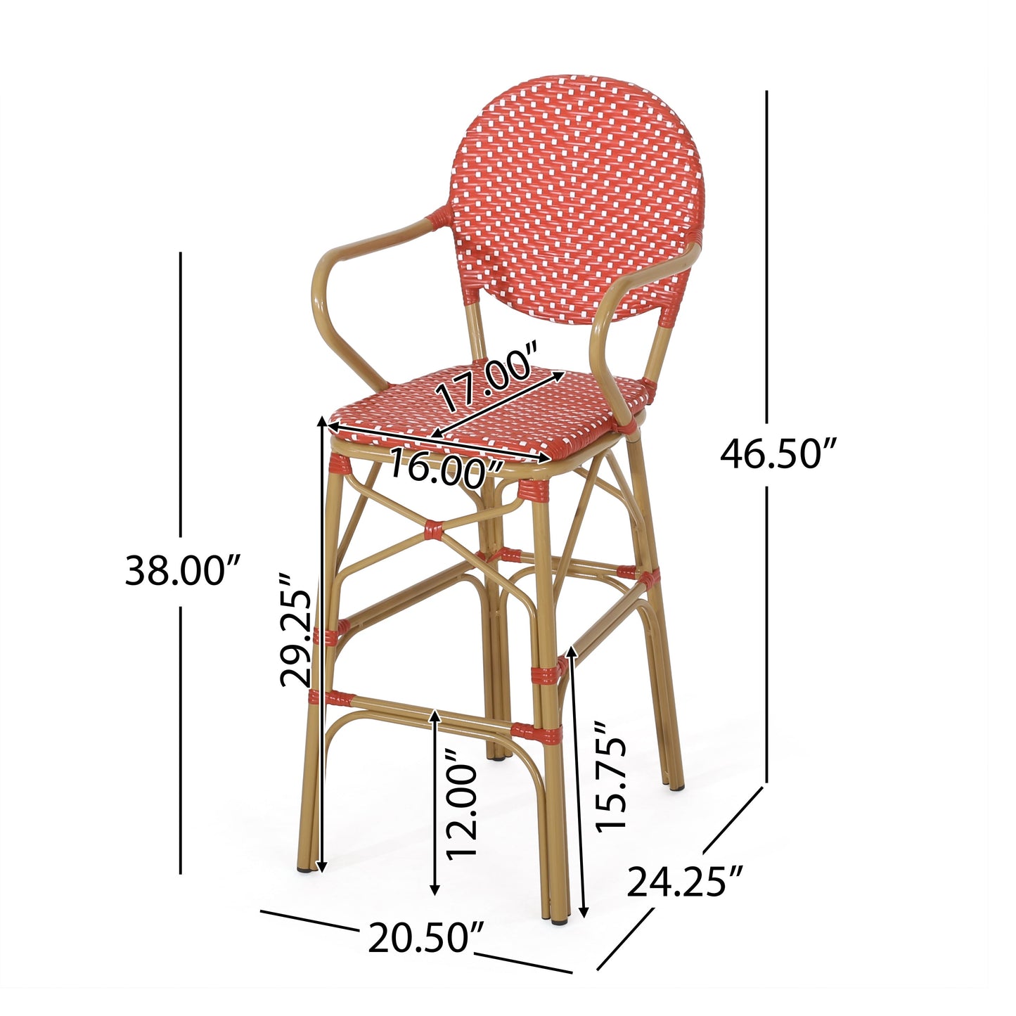 Outdoor Wicker and Aluminum 29.5" French Barstools, Set of 2