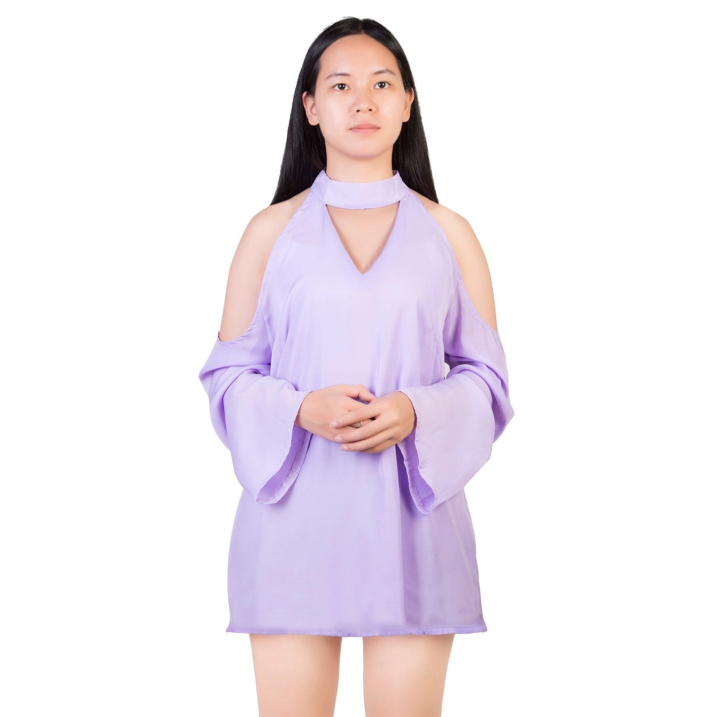 Off-the-Shoulder Blouse with V-Neck and Long Sleeves