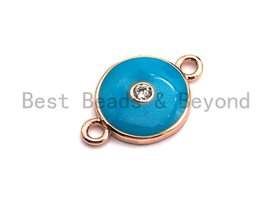Pave CZ Turquoise Enamel Round Eye Charms Connector, Enamel Connector,Round Enamel, Oil Drop jewelry Findings, 18x12mm,sku#Z390