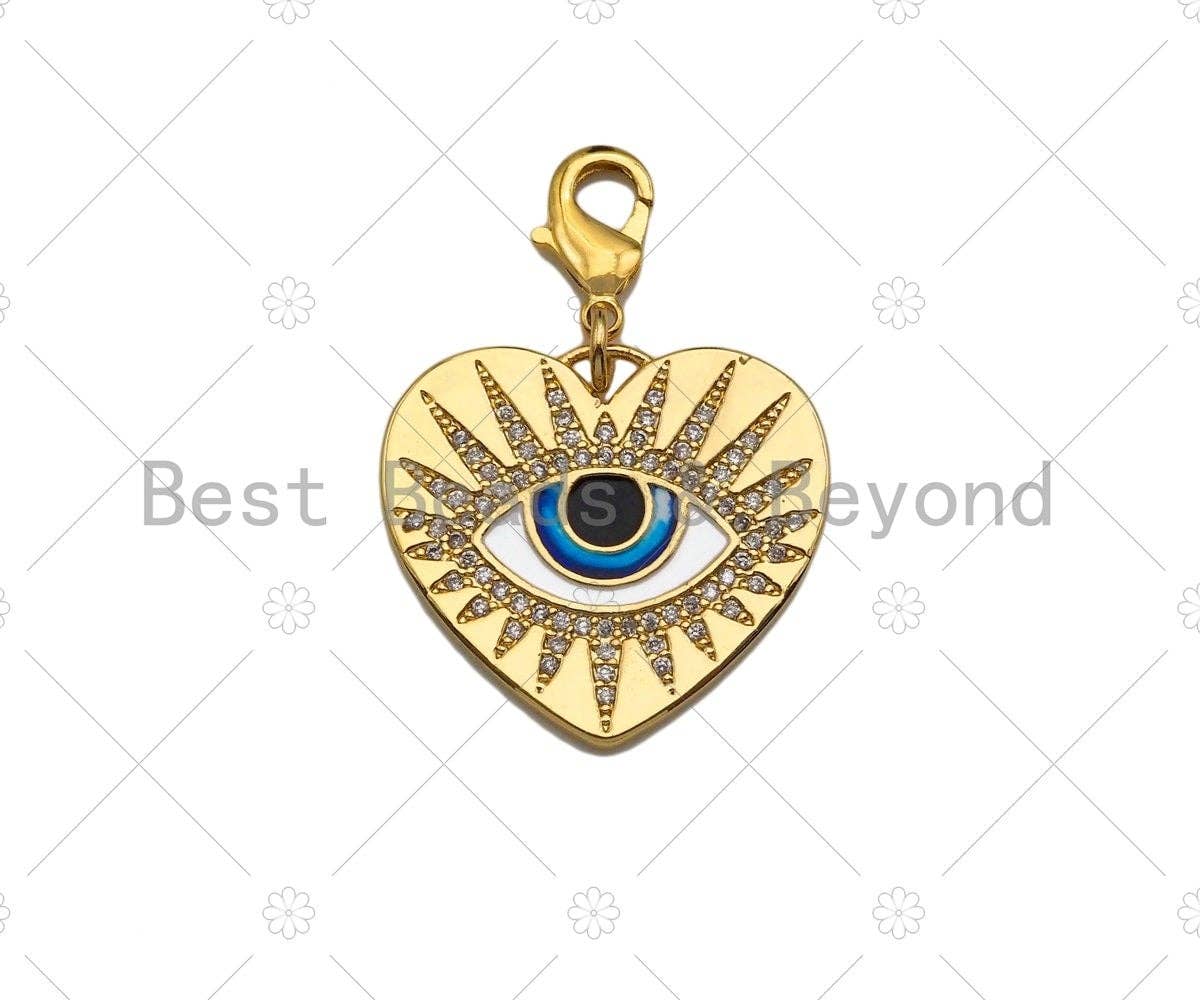 CZ Micro Pave 18k Gold Enamel Evil Eye On Heart Shape Pendan