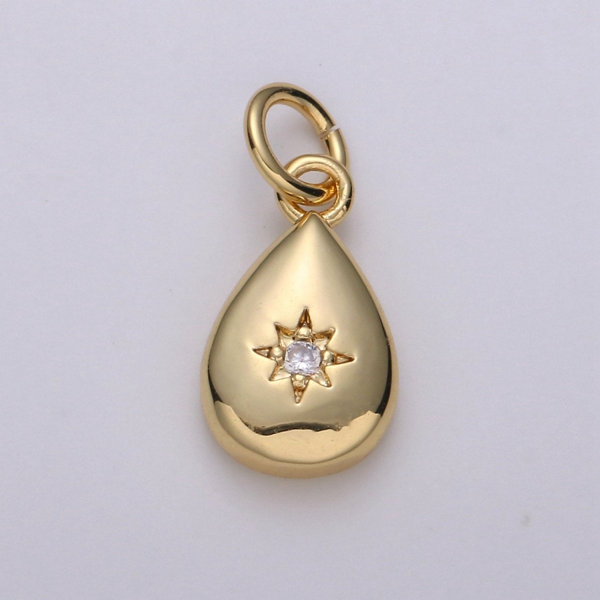 Dainty 14K Gold Filled North Star Charm Cubic Zirconia Tear Drop Pendant in Gold micro Pave CZ North Star Pendant Jewelry Making | D-429
