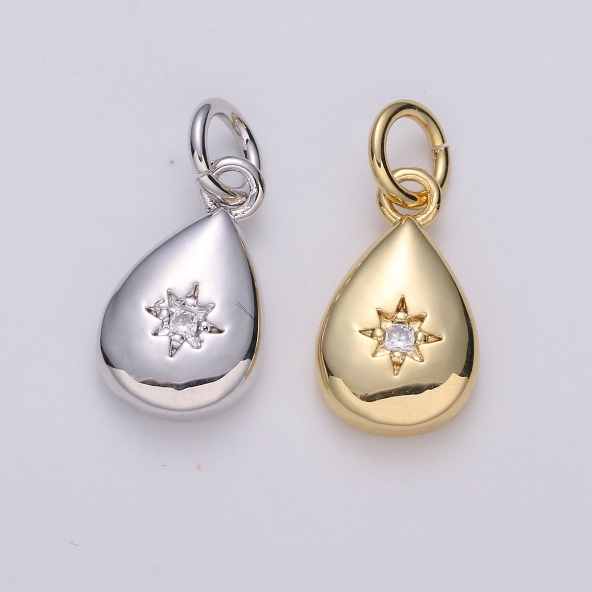 Dainty 14K Gold Filled North Star Charm Cubic Zirconia Tear Drop Pendant in Gold micro Pave CZ North Star Pendant Jewelry Making | D-429