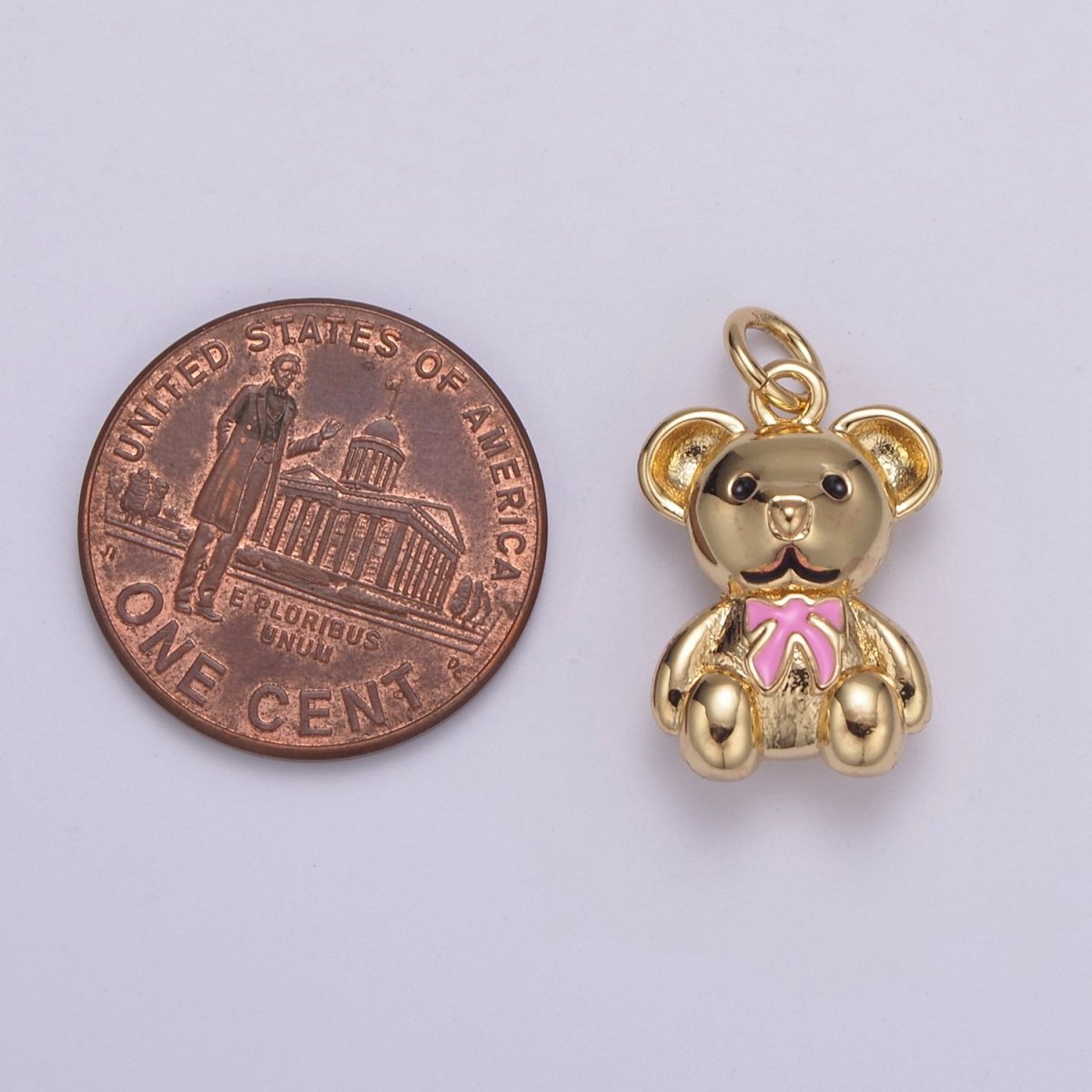 Dainty 14k Gold Filled Teddy Bear Charm with Pink / Green Ribbon Mini Bear Pendant for Bracelet Necklace Earring C-206 C-212