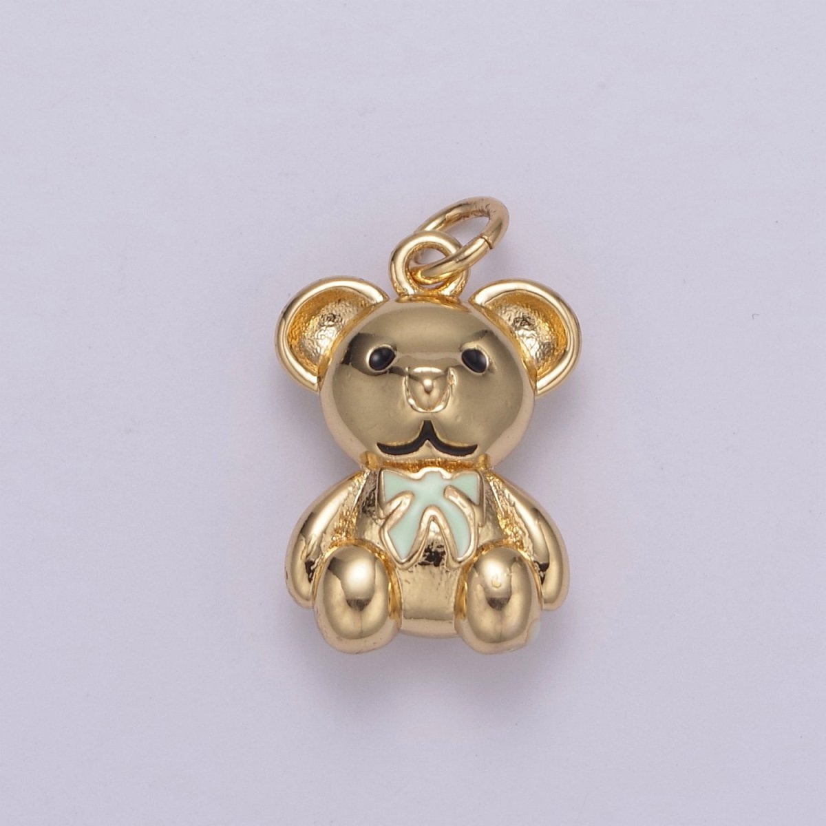 Dainty 14k Gold Filled Teddy Bear Charm with Pink / Green Ribbon Mini Bear Pendant for Bracelet Necklace Earring C-206 C-212