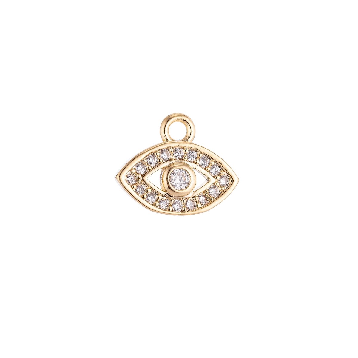 Dainty 18K Gold Filled Evil Eye Micro Pave Crystal Cubic Zirconia Bracelet Delicate Necklace Pendant Earring Gift for Jewelry Making C-002