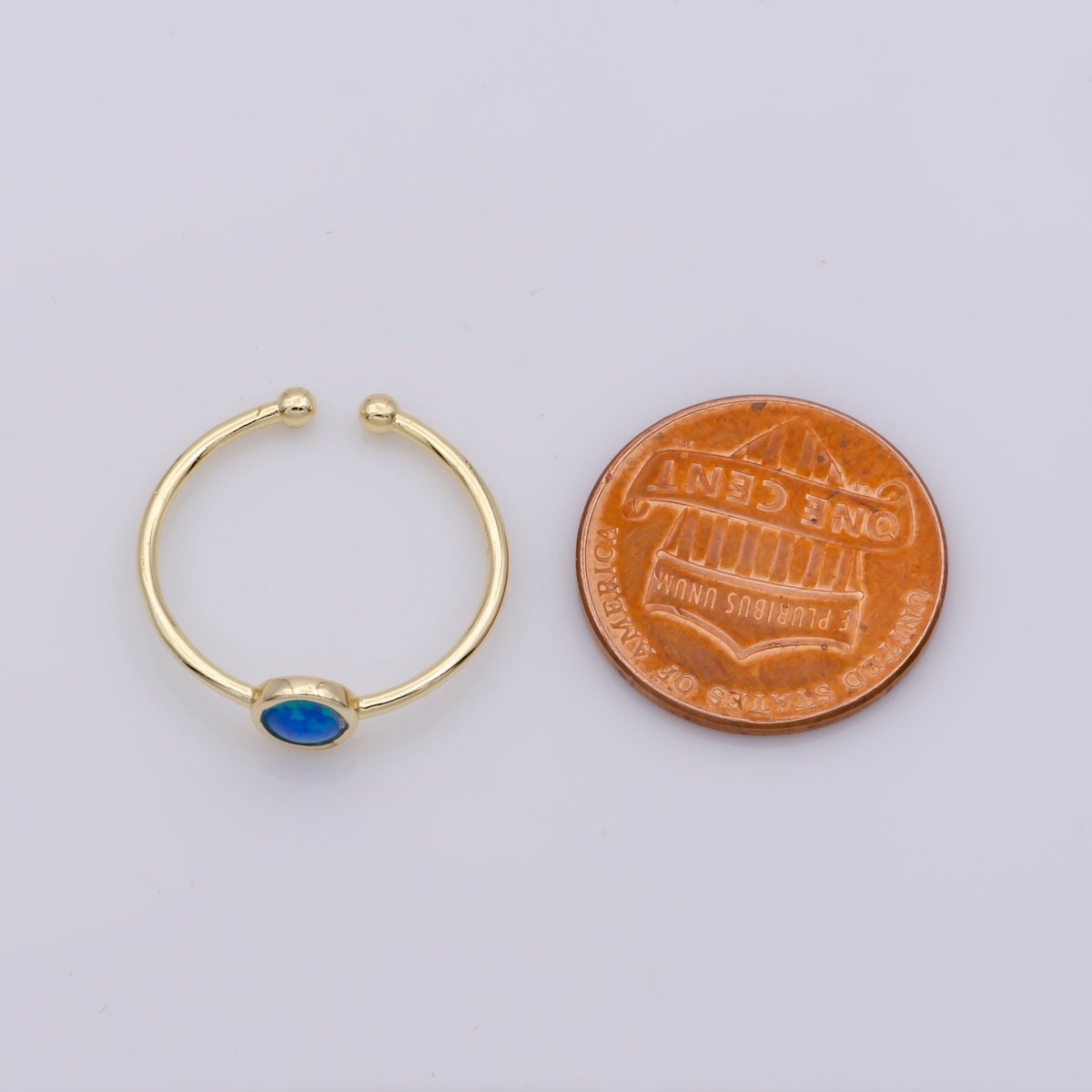 Dainty 18K Gold Filled Round Opal Stone Adjustable Ring, Blue Opal & White Opal Stacking Ring O524, O525