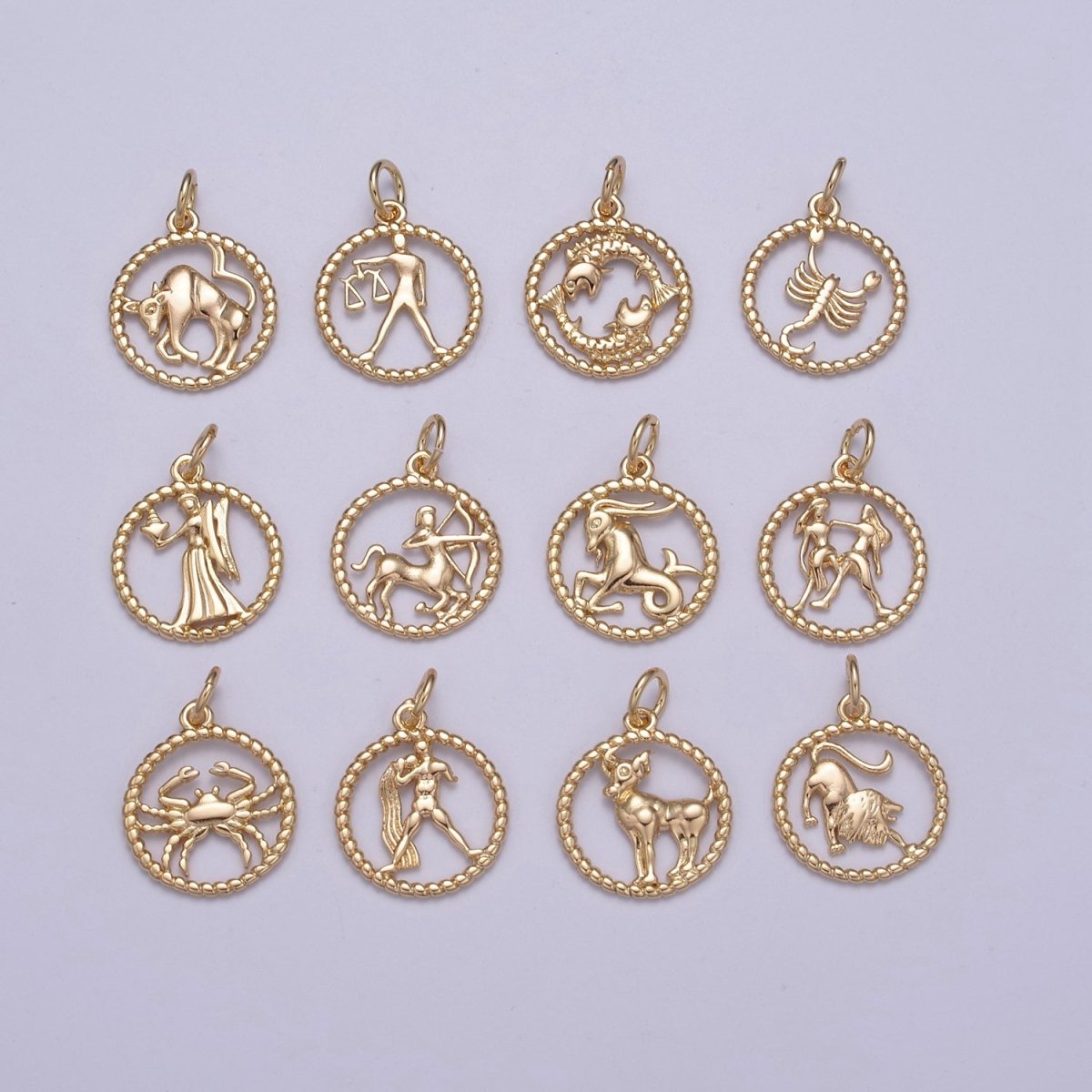 Dainty 18K Gold Filled Zodiac Horoscope Open Rope Edge Coin Charm | A-A1863-A-A1868