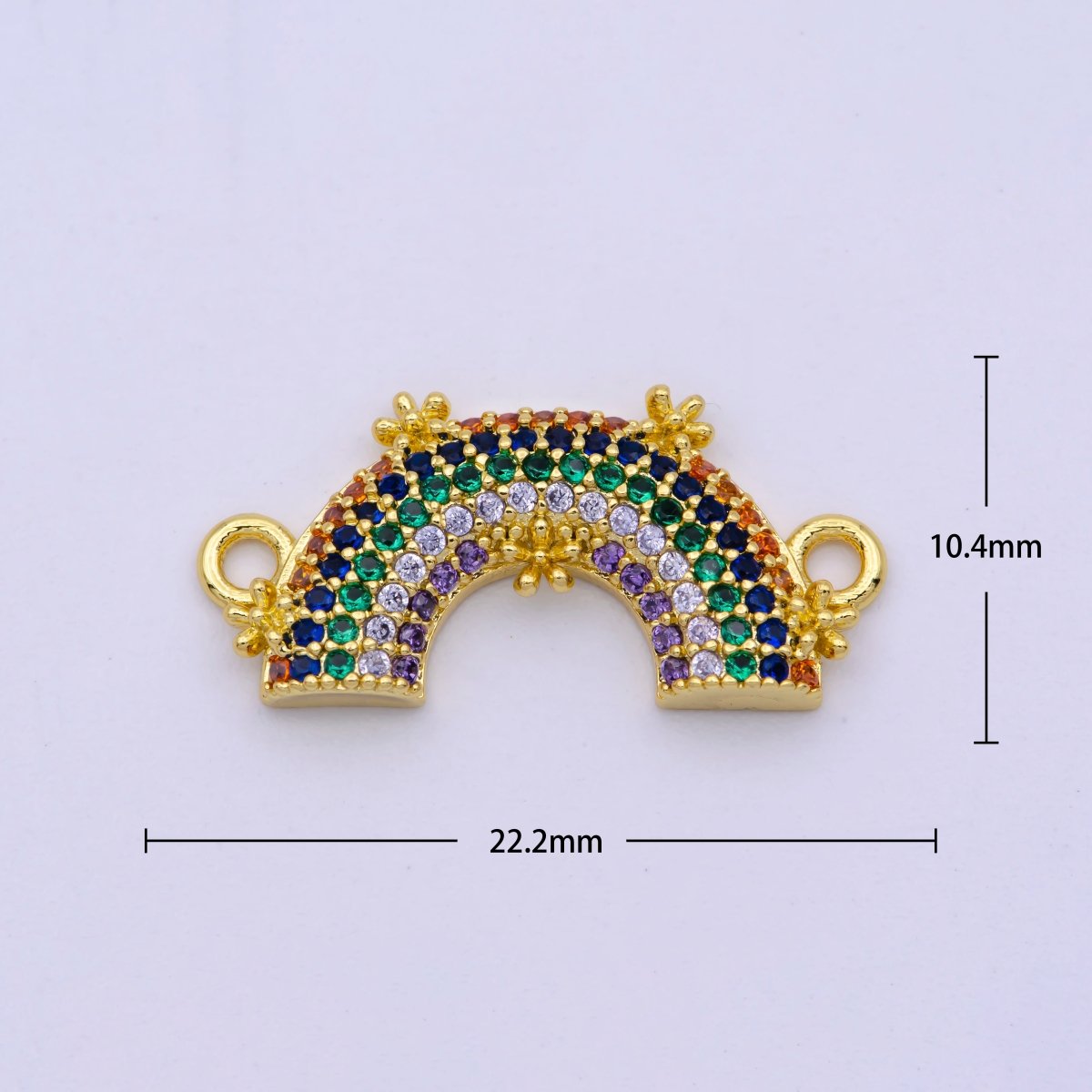 Dainty 24K Gold Filled Colorful Cz Gold Rainbow Charm Connector for Necklace Component Y-380