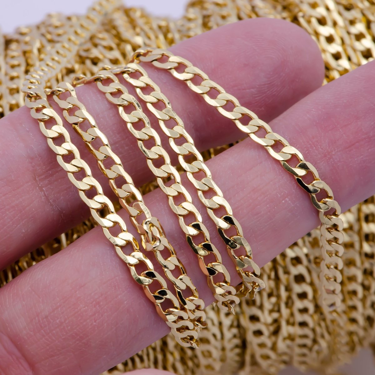 Dainty 24K Gold Filled Flat Curb Chain by Yard, Unfinished Miami Curb Chain For Jewelry Making | ROLL-736