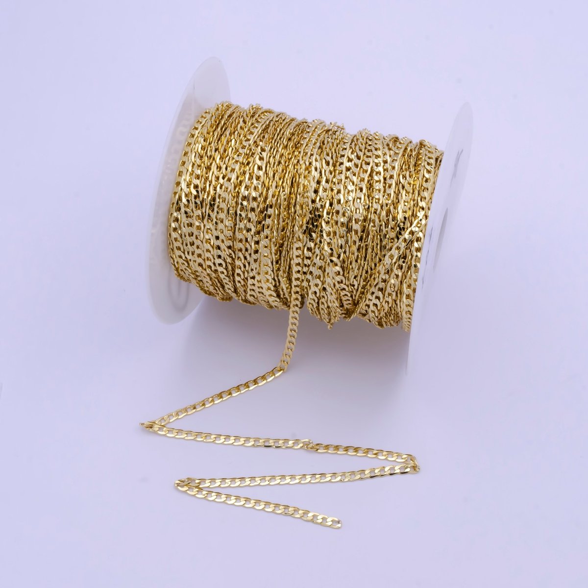 Dainty 24K Gold Filled Flat Curb Chain by Yard, Unfinished Miami Curb Chain For Jewelry Making | ROLL-736