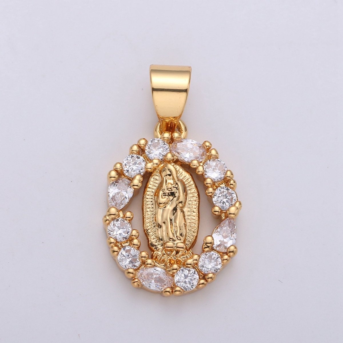 Dainty 24k Gold Filled Virgin Mary Pendant Necklace Micro Pave Lady Guadalupe Medallion Pendant for Necklace Religious Jewelry Supply I-629