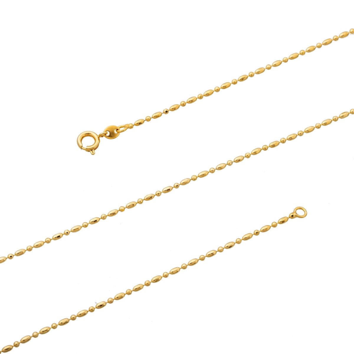 Dainty 24K Gold-Plated 1.5mm Bead Chain Necklace in 17.5 inch Length Finished Ball Chain Ready to Wear with Spring Clasp Chain Replacement | CN-182  Clearance Pricing