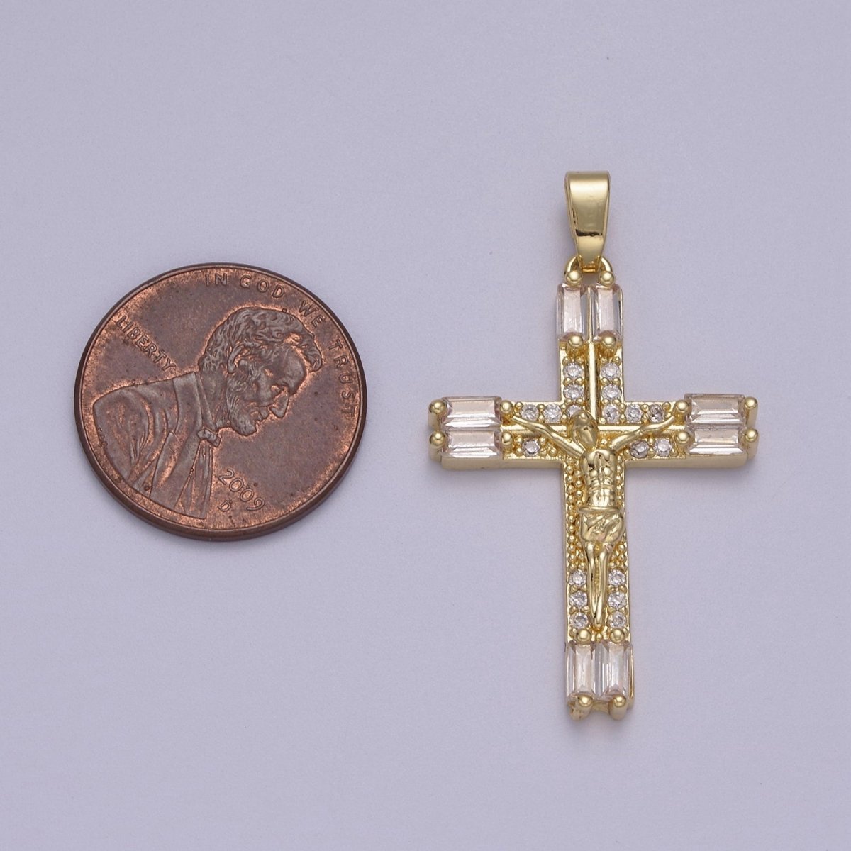 Dainty Baguette Cz Crystal Cross Charm Crucifix Jesus Pendant N-595