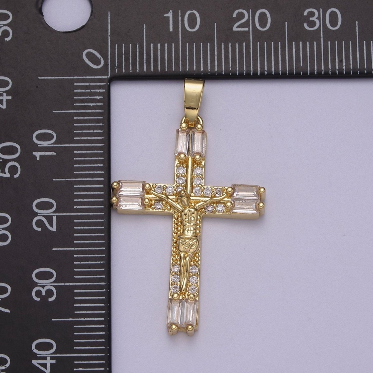 Dainty Baguette Cz Crystal Cross Charm Crucifix Jesus Pendant N-595