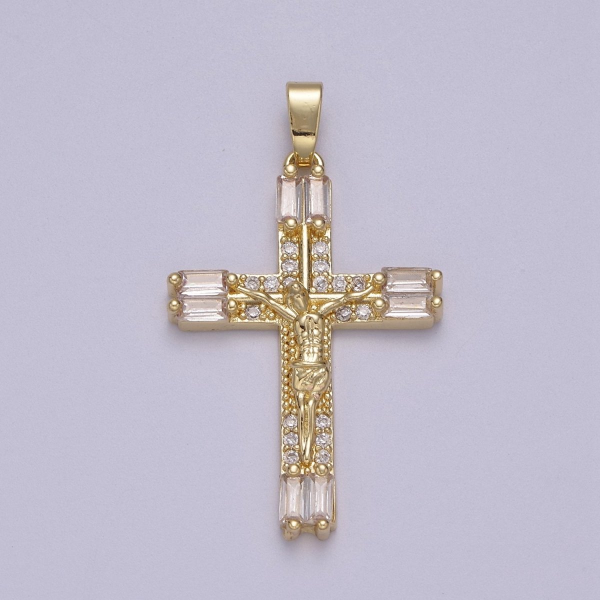 Dainty Baguette Cz Crystal Cross Charm Crucifix Jesus Pendant N-595