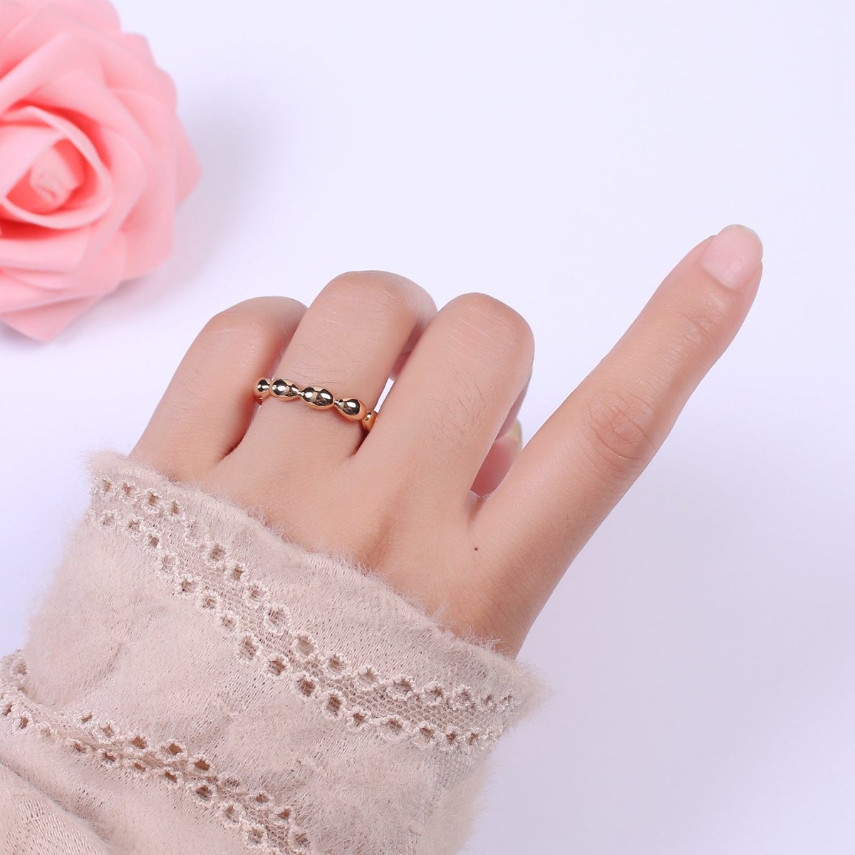 Dainty Beaded Ring 18k Gold Filled Bead Ring Open adjustable Jewelry U-145