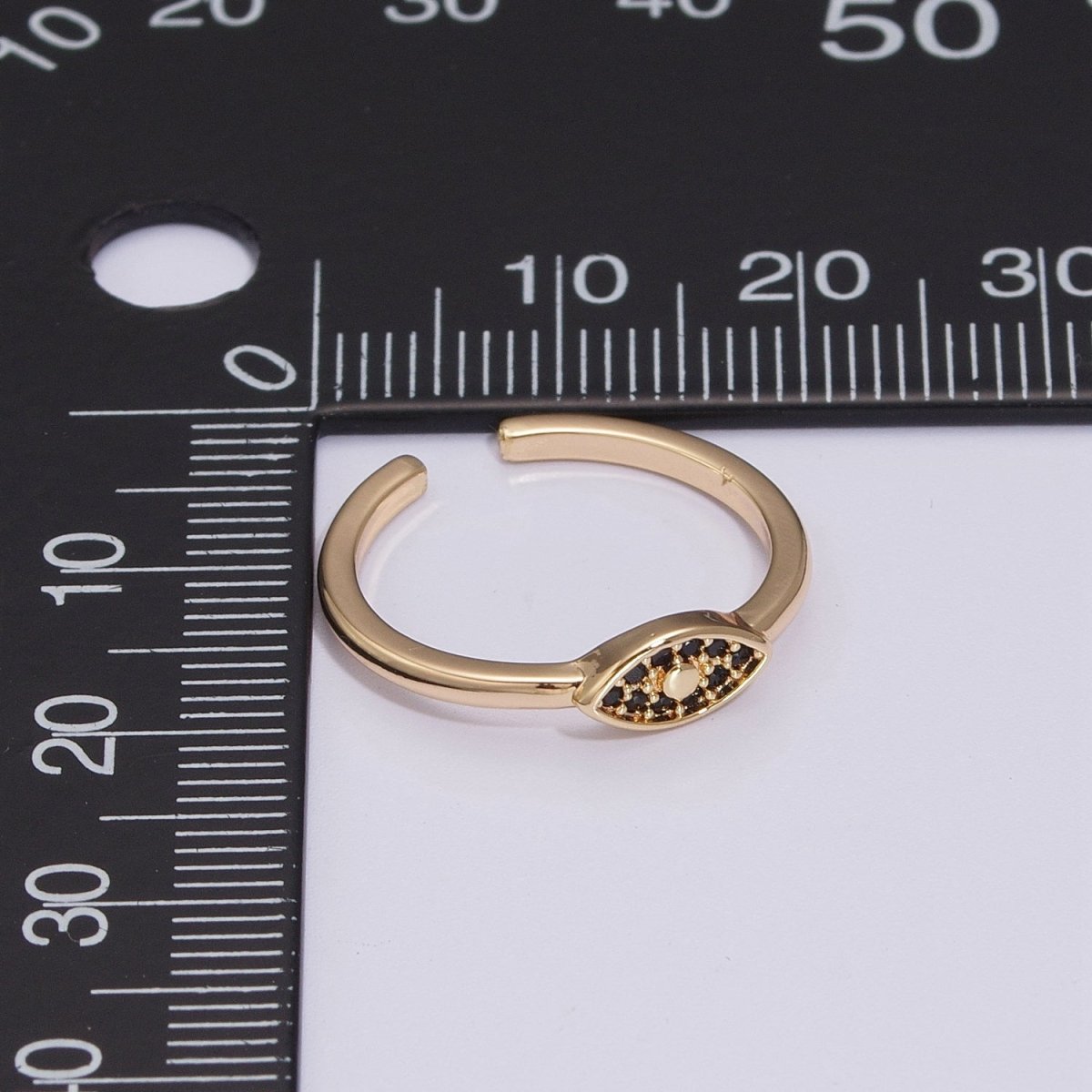 Dainty Black Evil Eye Stacking Ring, Gold Minimalist Ring, Simple Open Ring, Thin Adjustable Ring, Amulet Jewelry Delicate Ring, Gift for her S-249
