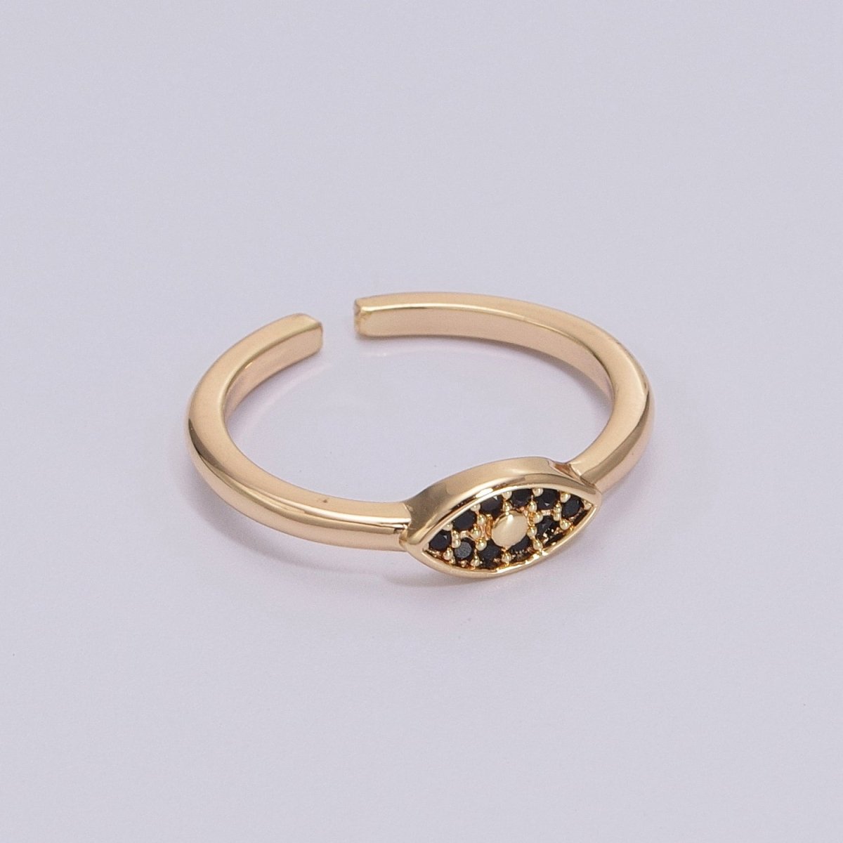 Dainty Black Evil Eye Stacking Ring, Gold Minimalist Ring, Simple Open Ring, Thin Adjustable Ring, Amulet Jewelry Delicate Ring, Gift for her S-249