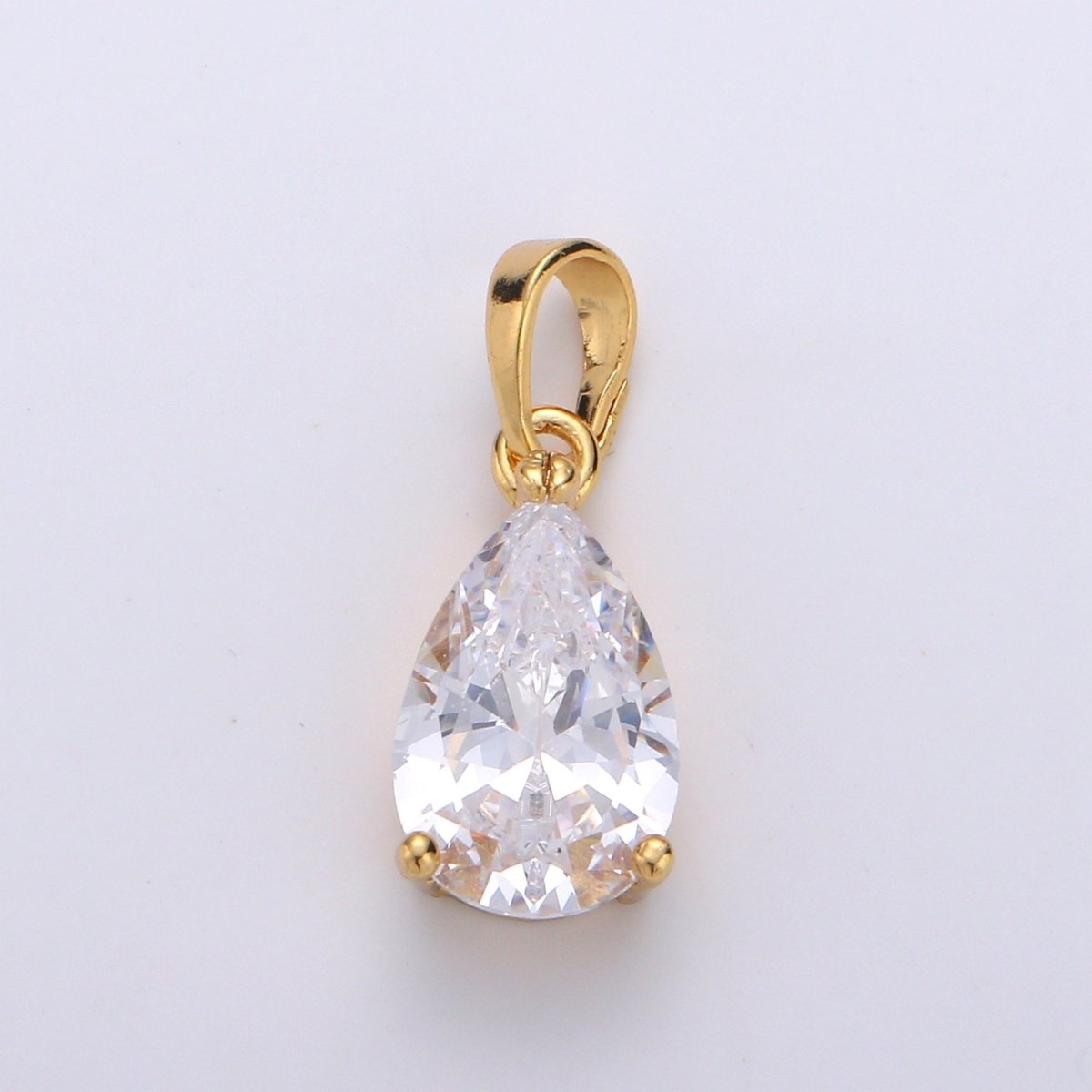 Dainty Brilliant Cut Tear Drop Cubic Zirconia Clear Pendant Solitaire 24K Gold Filled Charm for Necklace Bracelet Earring J-079