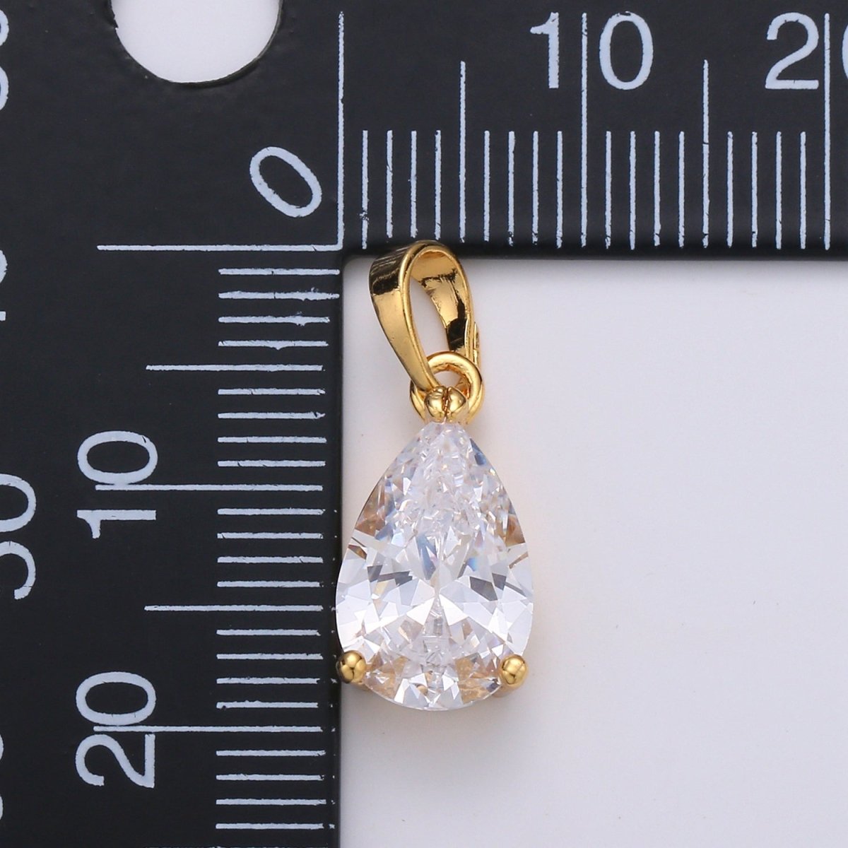 Dainty Brilliant Cut Tear Drop Cubic Zirconia Clear Pendant Solitaire 24K Gold Filled Charm for Necklace Bracelet Earring J-079