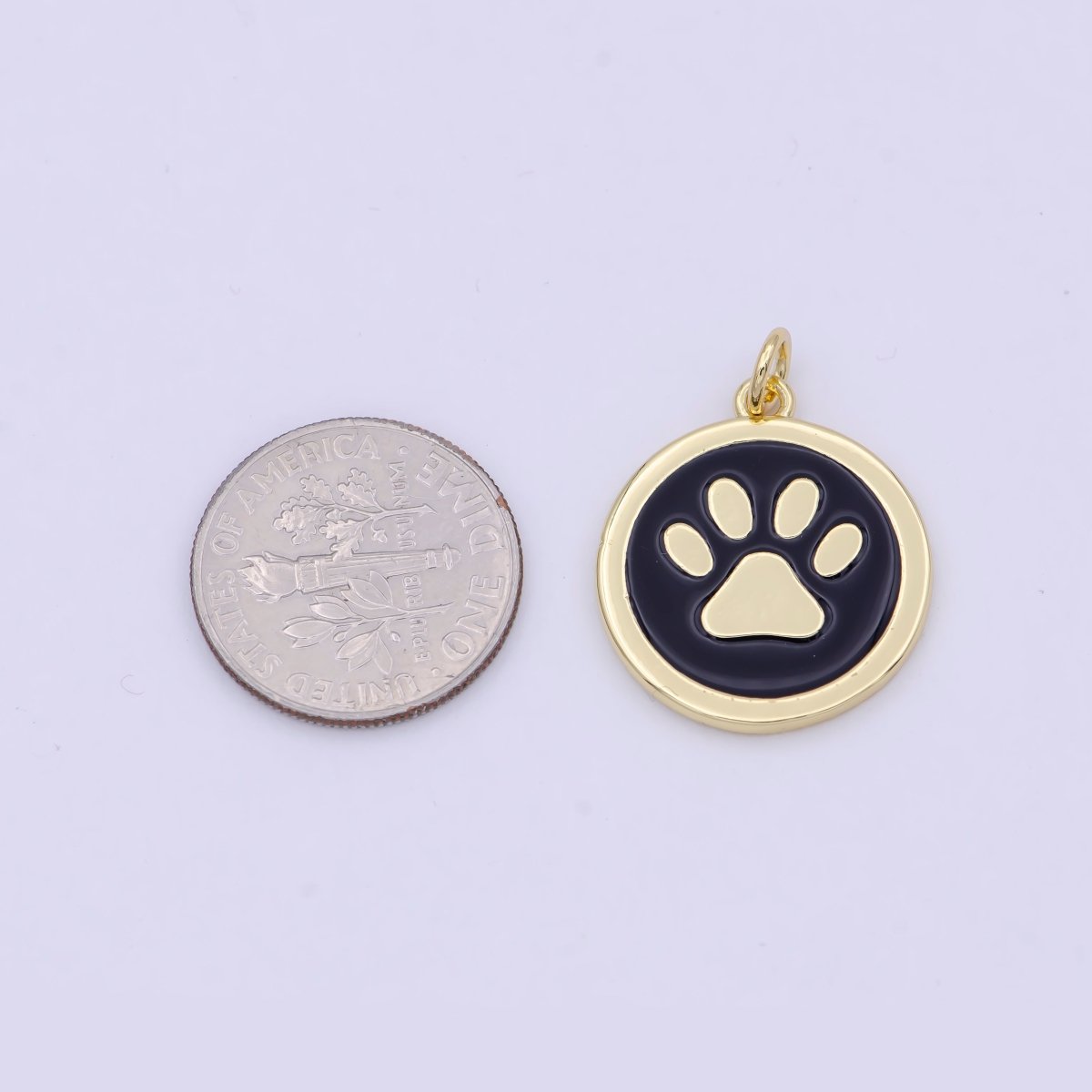 Dainty Coin Charm with Paw Print Animal Dog Puppy Charm for Pet Jewelry Collar Supply W-157