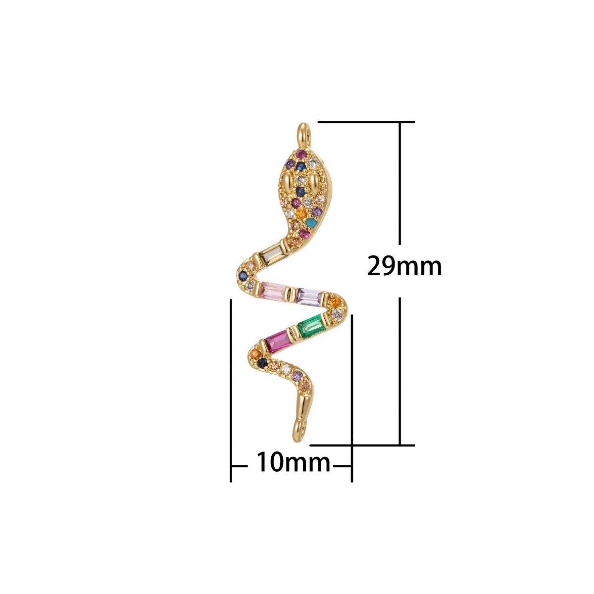 Dainty Colorful Micro Pave Snake Charm, Cubic Snake Charm Gold Filled Serpent Charm Animal Charm for Necklace, Earring, Bracelet Component F-313